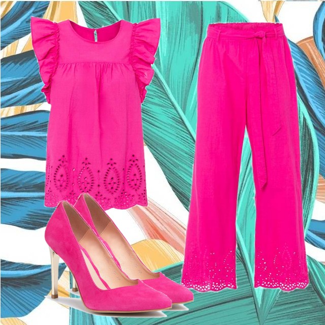 Haftowany komplet w kolorze fuksji - modny outfit na letnie miesiące