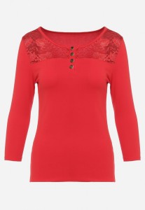 Czerwona Bawełniana Bluzka z Ozdobnymi Napami i Wstawką z Koronki Betolia