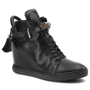 Sneakersy damskie Carinii, skórzane i na koturnie, czarne, B3767_-E50-000-PSK-B88