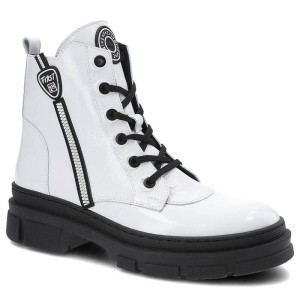 Botki damskie Nessi, cholewka z naturalnej skóry licowej sznurowanie boczny zamek masywna podeszwa z głębokim bieżnikiem, białe, 21108