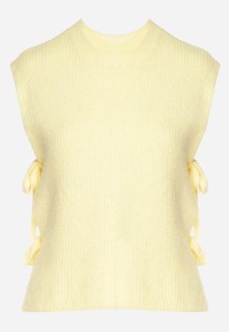 Żółta Kamizelka Dzianinowa z Wełną i Wiskozą Wiązana po Bokach Annivoria
