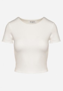 Biały T-shirt Krótki z Wiskozą Eframera