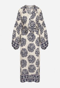 Niebieska Wiskozowa Sukienka Oversize w Etniczny Wzór z Wiązanym Paskiem Florseki