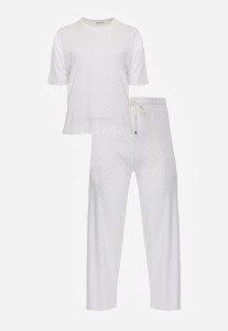 Biały Komplet Bawełniany o Fasonie Oversize T-shirt i Spodnie Azilane