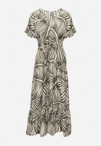 Zielona Sukienka Wiskozowa Rozkloszowana w Liściasty Print Draledia