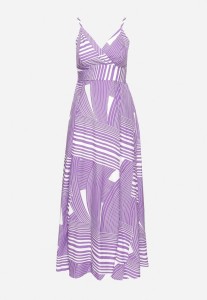 Fioletowa Sukienka z Kopertowym Dekoltem na Regulowanych Ramiączkach z Rozcięciami Jatila
