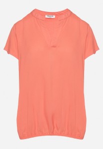 Różowa Wiskozowa Bluzka z Trójkątnym Dekoltem Adnoria