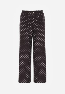 Czarne Spodnie Casual Wide Leg High Waist Zdobione Wzorem w Kropki Oceasa