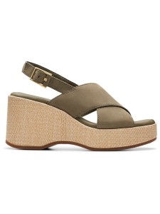 Clarks Skórzane sandały "Manon Wish" w kolorze khaki na koturnie rozmiar: 41