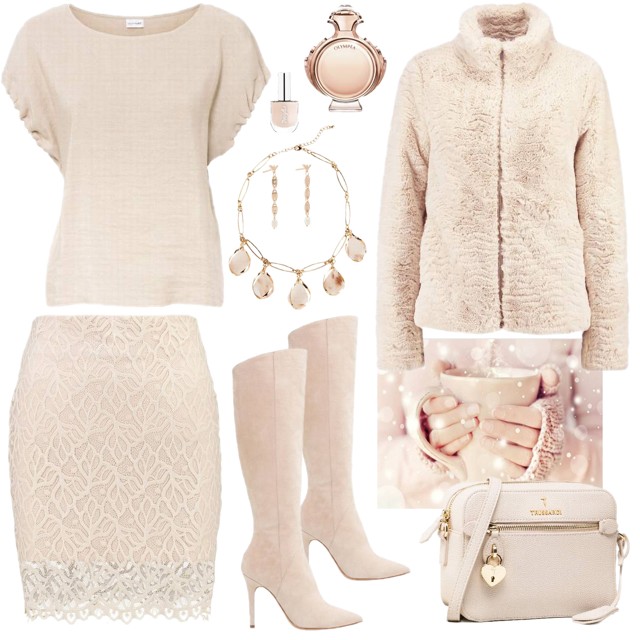 Zimowy nude total look - stylizacja w kolorze écru