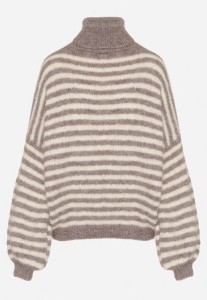 Szaro-Beżowy Golf z Domieszką Wełny w Paski Monallia