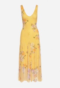 Żółta Siateczkowa Sukienka z Kwiatowym Motywem Milanessa