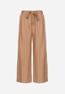 Jasnobrązowe Wiskozowe Szerokie Spodnie Ozdobione Kokardą Elliluria