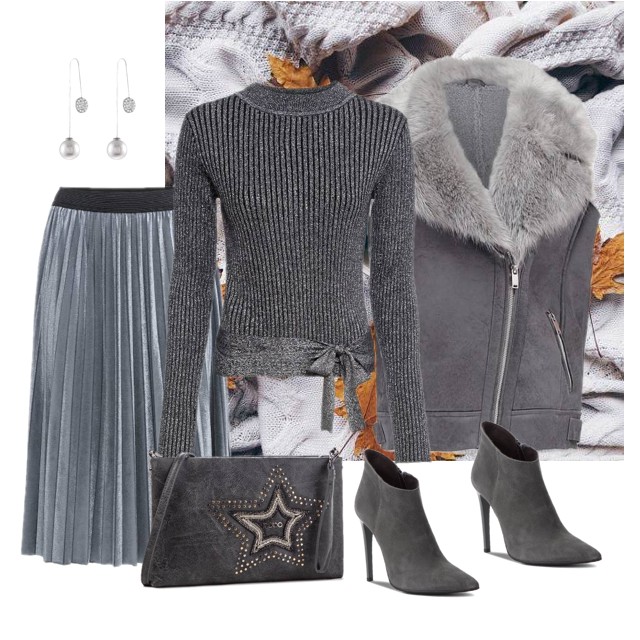 Elegancka stylizacja z plisowaną spódnicą