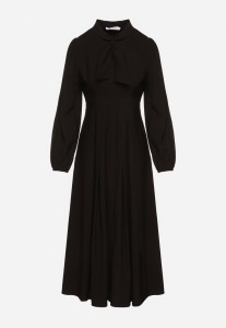 Czarna Wiskozowa Plisowana Sukienka z Wiązaniem Asorrise