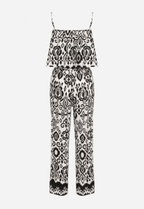 Czarno-Biały Bawełniany Komplet Bluzka na Ramiączkach Spodnie z Gumką w Pasie Charivia