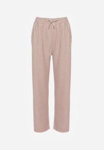 Beżowe Spodnie High Waist z Gumką i Troczkami w Pasie Rallena