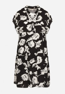 Czarna Bawełniana Sukienka o Kroju Oversize w Kwiaty Liralea