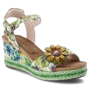 Sandały damskie Laura Vita, ze skóry naturalnej z odkrytym przodem i regulowanym zapięciem przy kostce, zielone, Facyo 75 AC1198-75 Vert