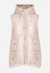 Jasnoróżowa Pikowana Kamizelka z Kapturem i Wstawką z Ekoskóry Terienne