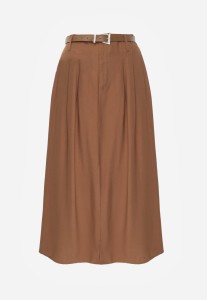 Brązowa Wiskozowa Spódnica o Rozkloszowanym Kroju z Rozcięciem i Paskiem Jaelia