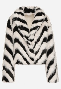Czarno-Biała Kurtka Typu Futerko w Paski Alinsse