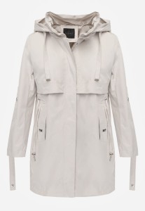 Beżowa Kurtka w Stylu Parki z Odpinanym Kapturem i Sznurkami Enang