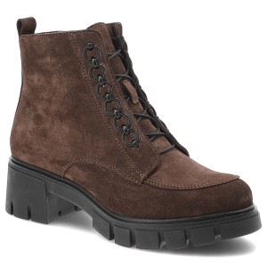 Botki damskie Armodo, ze skóry i ocieplane na stabilnym klocku, brązowe, 4477A-W