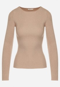 Beżowy Sweter z Wiskozą i Metaliczną Nitką Lillanova