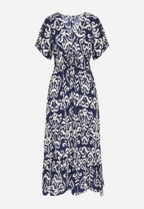 Niebieska Sukienka z Wiskozy w Abstrakcyjny Wzór Faledira