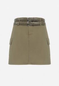 Zielona Spódnica Mini z Kieszeniami i Paskami z Ekoskóry Svanna