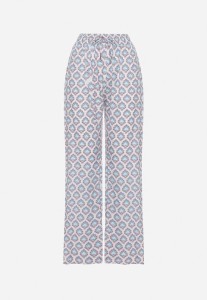 Niebiesko-Beżowe Spodnie z Wiskozy w Mozaikowy Wzór z Gumką w Pasie Rivan