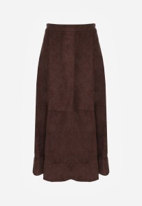 Brązowa Gładka Spódnica z Imitacji Zamszu o Rozkloszowanym Kroju Nettia