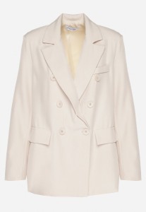 Jasnobeżowa Dwurzędowa Marynarka z Usztywnioną Linią Ramion Emiranea