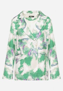 Beżowo-Zielona Dwurzędowa Marynarka z Abstrakcyjnym Wzorem Tie-Dye Floretellia