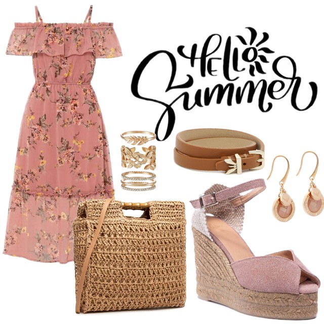 Różowa sukienka midi w kwiaty