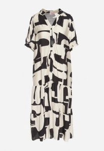 Czarna Wiskozowa Sukienka z Geometrycznym Wzorem Filarin