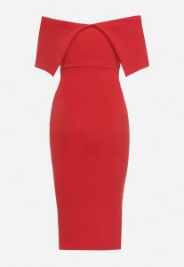Czerwona Klasyczna Dopasowana Sukienka z Wywiniętym Dekoltem Luvlia