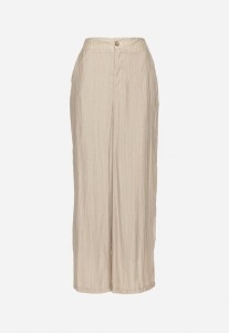 Beżowe Szerokie Spodnie z Wysokim Stanem Natalania