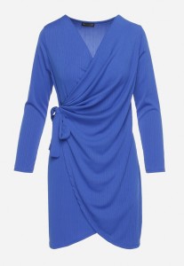 Granatowa Sukienka Kopertowa Mini Wiązana w Pasie Icona