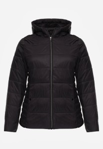 Czarna Klasyczna Kurtka Przejściowa z Pikowaniem i Kapturem Edariella