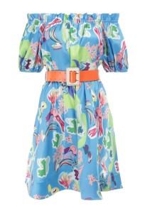 Niebieska Sukienka Satynowa Theophanthe