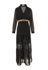 Czarna Sukienka Z Paskiem Deinene