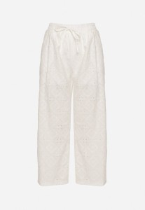Białe Bawełniane Spodnie z Haftowanej Tkaniny z Gumką w Talii Mevaleia
