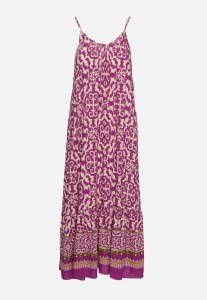 Fioletowa Bawełniana Sukienka o Rozkloszowanym Kroju na Cienkich Ramiączkach Nellarra