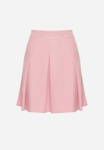 Ciemnoróżowa Rozkloszowana Spódnica z Wysokim Stanem i Plisami Redava