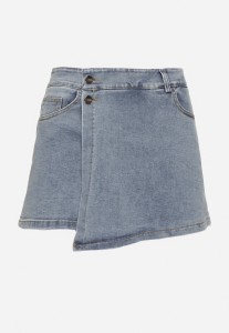 Niebieskie Bawełniane Spódnico-Szorty o Asymetrycznym Kroju Finavia