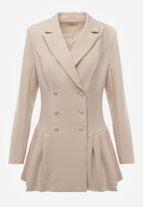 Beżowa Rozkloszowana Sukienka Marynarka VICES z Usztywnianymi Ramionami Ilarita