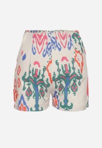 Beżowo-Zielone Szorty o Dopasowanym Kroju w Etno Wzór Arelafa