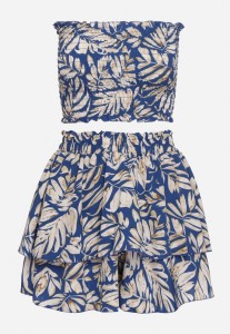 Granatowy Komplet 2-Częściowy Krótki Top bez Rękawów Szorty z Gumką w Pasie i Falbanką Riloa